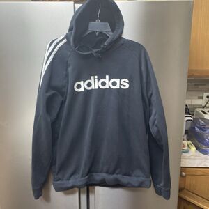Adidas Men Large Black Pocket Long Sleeve Drawstring Hoodie Sweatshirt